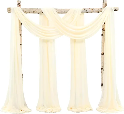 Miniatura 35 de Cortinas de arco de boda, 8 paneles de 28" x 20 pies, cortinas de tela de gasa blanca para ceremonia y recepción Blanco