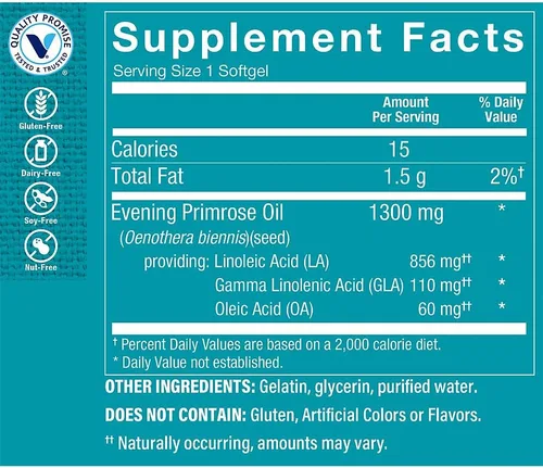 Miniatura 2 de The Vitamin Shoppe Aceite de onagra 500mg - GLA Omega-6 Balance hormonal femenino 120 cápsulas blandas Prensado en frío