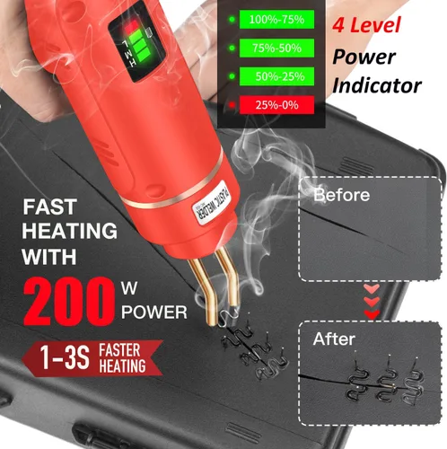 Miniatura 3 de Soldador de plástico inalámbrico de 200 W, kit de soldadura de plástico con 1200 grapadoras en caliente, pistola soldadora de plástico recargable