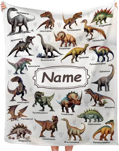 Miniatura 12 de Manta Personalizada con Nombre de Dinosaurio Regalos Personalizados Mantas de Franela Súper Suaves y Ligeras Manta para Niños, Adultos, Adecuada