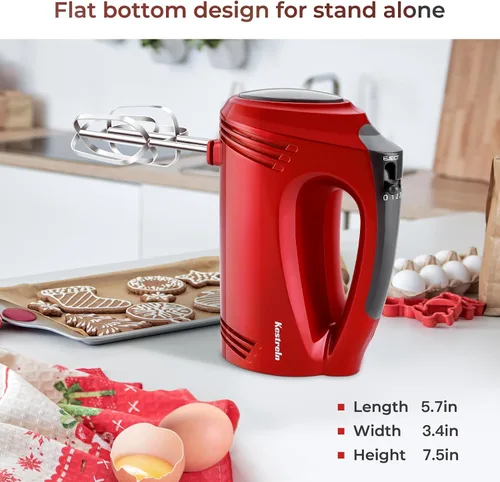 Miniatura 6 de Hand Mixer 350 Watt, 5 Speeds, Stainless Steel Whisk & Dough Hook (Dishwasher Safe), Ergonomic Handle, Long Cable, BPA Free - White KS1