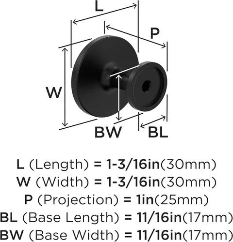 Miniatura 4 de Amerock 10BX37025MB Pomo de gabinete negro mate Diámetro de 1-3/16 pulgadas (1.181 in) Paquete de 10 unidades Bucle Herrajes para muebles