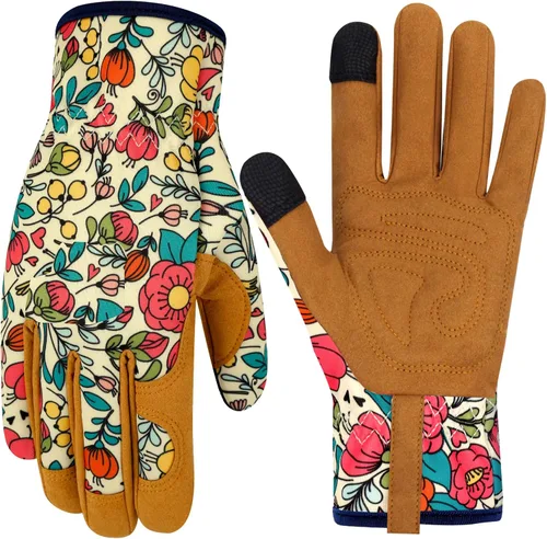 Guantes de jardinería de cuero para mujer, guantes de jardín a prueba de espinas, guantes de trabajo para pantalla táctil, regalos Colores