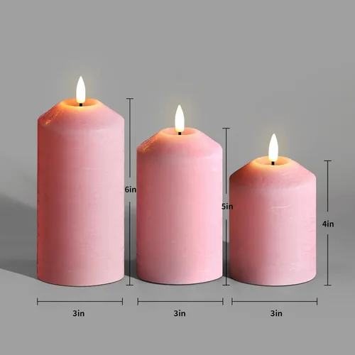 Miniatura 2 de Eywamage Velas de pilar sin llama rosa con control remoto, velas LED parpadeantes de cera a pilas, juego de 3