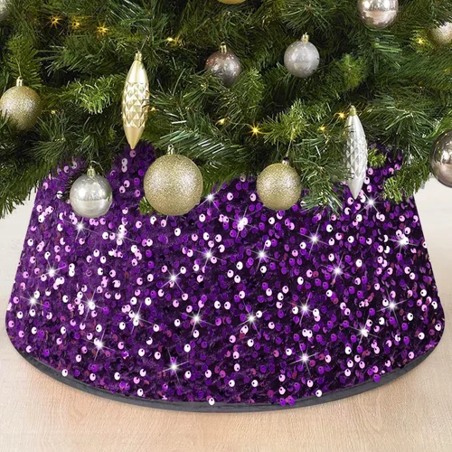 Miniatura 11 de FOTSHARER Collar dorado para árbol de Navidad de 23.6 pulgadas, falda de árbol de Navidad con lentejuelas, anillo de árbol con purpurina para otoño