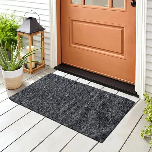 Miniatura 6 de Nuanchu 1 rollo de alfombra grande semiacabada para exteriores, de 16 x 79 pulgadas, alfombra para puerta angosta, alfombras de bota Gris clásico