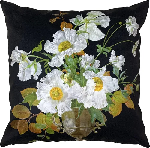 Miniatura 18 de Funda de cojín floral ligera de lujo, 18 x 18 pulgadas, pintura al óleo retro victoriana de doble cara, fondo negro, flor vibrante, funda de cojín