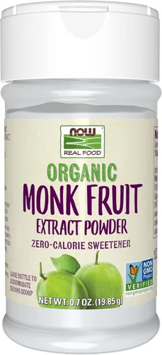 NOW Foods, Extracto de fruto del monje en polvo certificado como orgánico, edulcorante con cero calorías, botella grande para servir con cuchara,