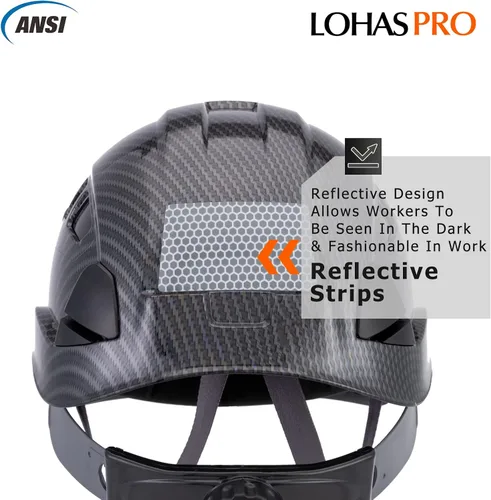 Miniatura 3 de LOHASPRO Cascos Duros de Construcción Casco de Seguridad ANSI Z89.1 Aprobado OSHA Casco Duro, Casco Duro Negro de Fibra de Carbono Ventilado