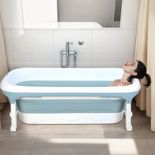 Miniatura 12 de Bañera plegable de 40", bañera portátil de plástico con cubierta térmica, tubo de drenaje, diseño de gran espacio para adultos, fácil de almacenar