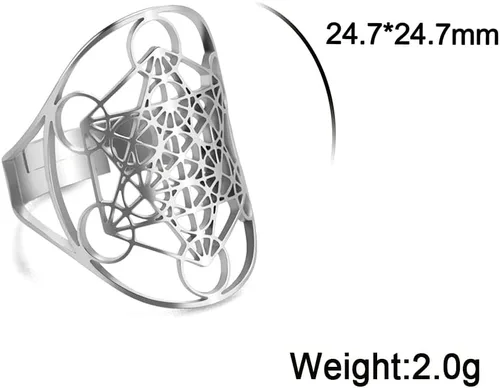 Miniatura 7 de Amaxer Metatron's - Anillo de acero inoxidable con diseño de arco y metatrón, para mujer, con banda abierta