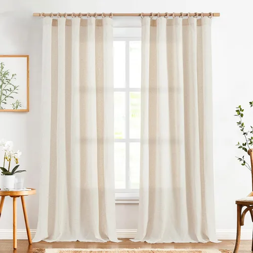 jinchan Cortinas de lino de 96 pulgadas de largo, juego de 2 paneles de cortinas filtrantes de luz para sala de estar, dormitorio, cortinas de