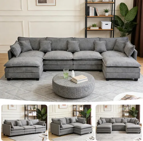 Miniatura 28 de Sofá seccional, cómodo sofá modular de nube, sofá modular de asiento profundo, sofá moderno en la nube, sofás modulares para sala de estar, Beige