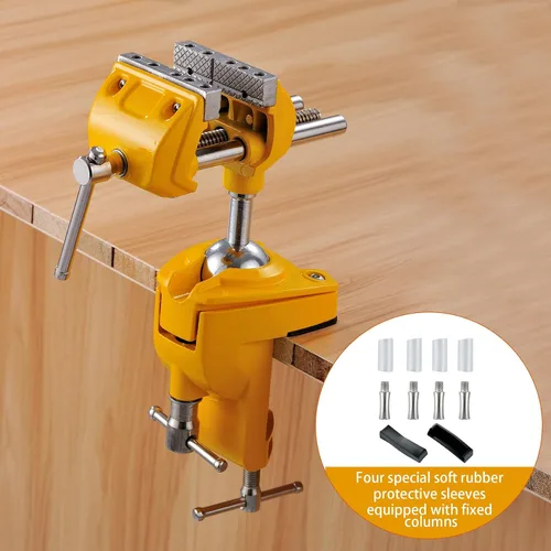 Miniatura 4 de MAXMAN Tornillo de banco de 3 pulgadas, abrazadera de banco resistente para el hogar con base giratoria de 360°, tornillo de mesa de acero fundido
