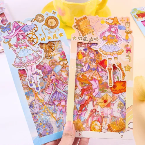 Miniatura 6 de 48 Hojas de Calcomanías de Chica de Dibujos Animados - Kawaii PET Transparente Papelería de Diario Calendario DIY Personas Mágicas Calcomanía 12