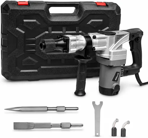 Miniatura 8 de XtremepowerUS Martillo eléctrico de demolición de 1400 W con interruptor de hormigón con (2) brocas de cincel con estuche de transporte Negro/ Gris