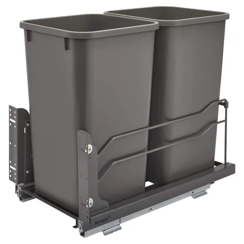 Miniatura 11 de Rev-A-Shelf - Cubo de basura extraíble doble para gabinetes de cocina base, 27 cuartos de galón, 12.5 galones con deslizadores de cierre suave, Gris