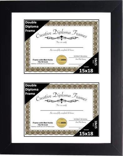 Miniatura 11 de Creative Picture Frames Marco de diploma doble clásico negro de 6 x 8 pulgadas con vidrio negro y colgador de pared instalado