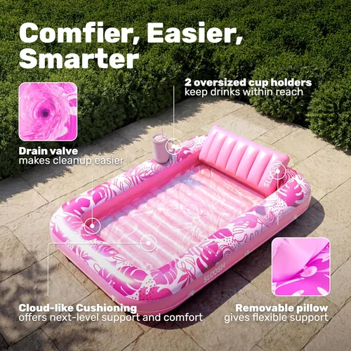 Miniatura 4 de SLOOSH Flotador inflable para tumbona de piscina, 70 x 46 pulgadas, flotadores de piscina para adultos con almohada, flotador 4 en 1 para balsa