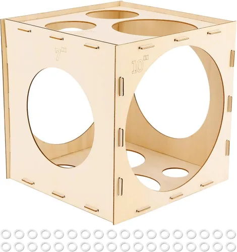 Worown Cubo de madera plegable de 11 agujeros, para medir el tamaño de los globos, herramienta de medición de madera para decoraciones de fiestas
