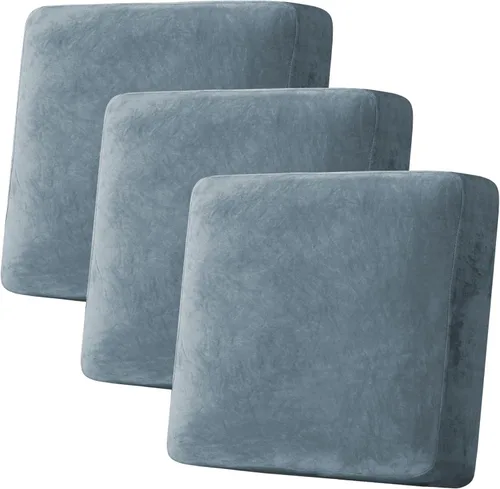 H.VERSAILTEX - Funda de terciopelo elástica y afelpada para protección de cojines de sofá biplaza, silla o sofá, 3 piezas, tamaño XL, color azul