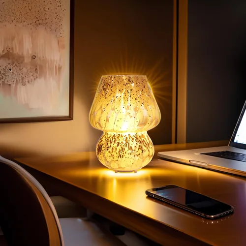 Miniatura 5 de Lámpara de mesa inalámbrica de cristal con forma de hongo para dormitorio, lámparas de mesita de noche de escritorio pequeñas para sala de estar