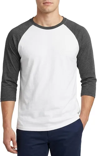 Miniatura 35 de Camiseta de béisbol raglán para hombre, de algodón, dos tonos, casual, atlética