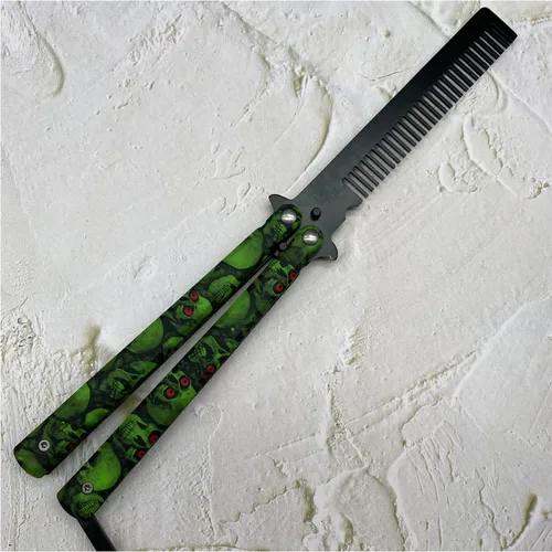 Miniatura 2 de Peine de entrenamiento de práctica diseñado con cuchillo de mariposa, peine de entrenamiento portátil, fácil de practicar volteo (verde)