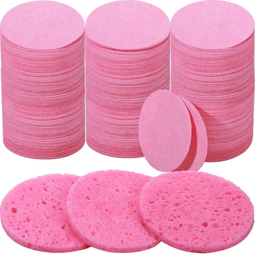 300 esponjas faciales comprimidas, esponjas faciales naturales para limpieza, almohadillas exfoliantes faciales desechables para esteticistas (rosa)