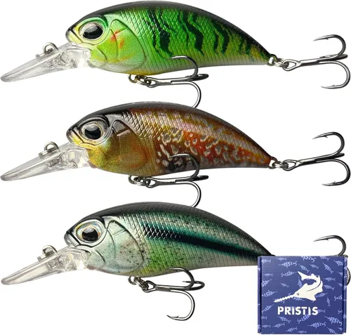 Pristis Lifelike Fishing Plugs for Bass Muskie Walleye, Slow Sinking Swimbaits for Saltwater Freshwater, Shallow Deep Diving Crank Hard Baits Lure
