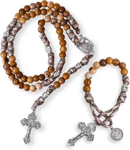 Miniatura 28 de Nazareth Store Rosario de cuerda de paracaídas de San Miguel, collar de rosario resistente y rosario de una década, cuentas de piedra natural