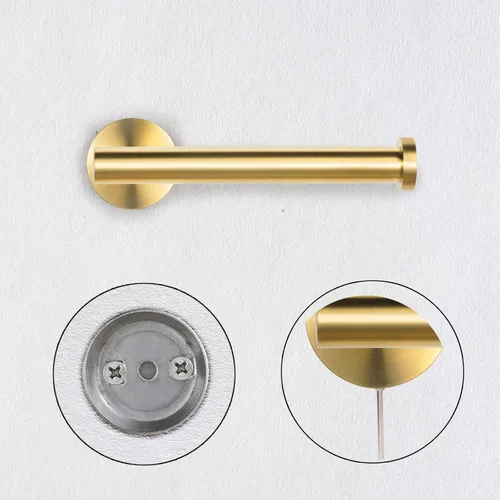 Miniatura 4 de Nolimas Soporte de papel higiénico dorado SUS304 Acero inoxidable medio abierto redondo montado en la pared antioxidante baño hotel 5 pulgadas TP