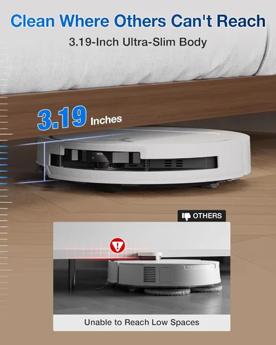 Miniatura 5 de ECOVACS DEEBOT T50 PRO Omni Robot Aspirador y trapeador, 3.19 pulgadas ultradelgado, succión de 15,000 Pa, ZeroTangle 2.0, limpieza de bordes Blanco