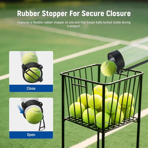 Miniatura 6 de NEEWER Tolva de tubo para pelotas de tenis y pelotas de pickleball, sección desmontable sin doblez, recogedor superior con tapón y correa