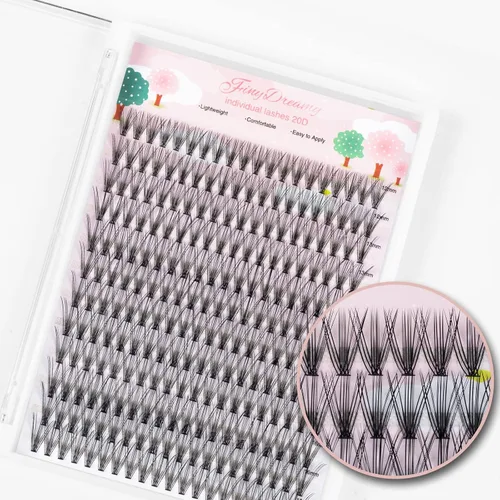 Miniatura 10 de Extensiones de pestañas 20D, 240 extensiones de pestañas individuales, pestañas en racimo de volumen, longitudes mixtas de 0.394-0.551 in, 20