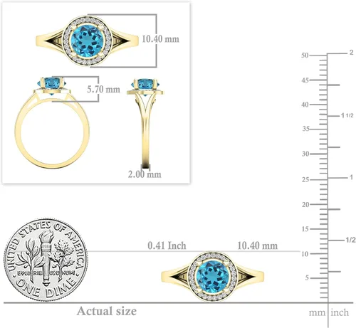 Miniatura 279 de Dazzlingrock Collection Anillo de compromiso redondo de 0.276 in con halo de diamante blanco y vástago dividido para ella en oro macizo de 14
