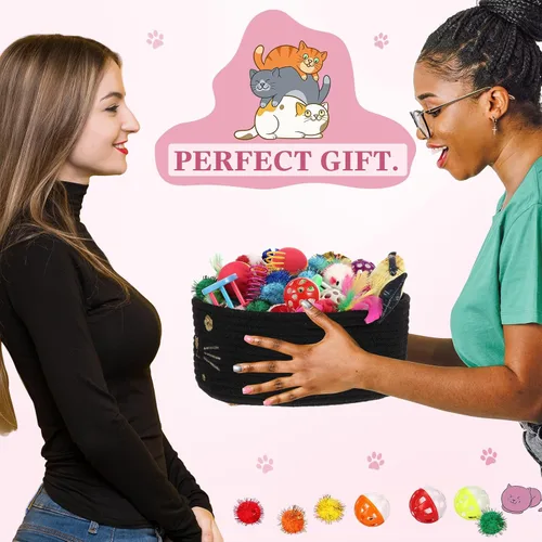 Miniatura 7 de Zopeal - Juego de 58 cestas de almacenamiento para gatos de verano, juguetes de regalo, bolas intermitentes coloridas para mascotas, bolas Negro