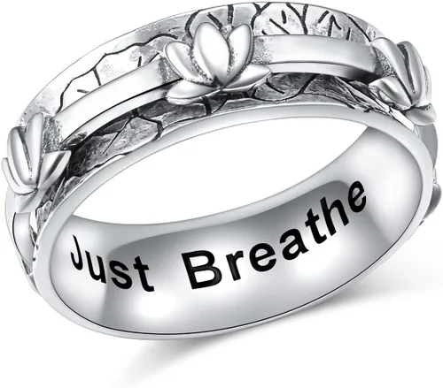 Miniatura 15 de Ladytree Anillos giratorios de plata de ley 925 para aliviar la ansiedad, el estrés y el aburrimiento, para TDAH y autismo, chapado en platino, Loto
