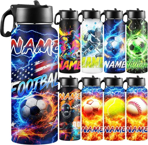 Miniatura 27 de Botellas de agua personalizadas para niñas, de acero inoxidable con aislamiento de doble pared con pajita, botella de agua de color degradado