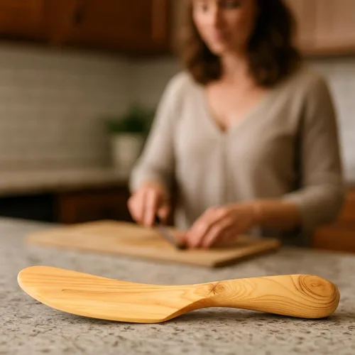 Miniatura 5 de Saaremaa Nordic Art Store - Cuchillo de mantequilla de madera de enebro hecho a mano con mango de mosaico