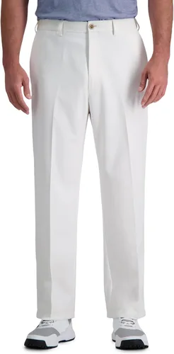 Haggar - Pantalón con parte delantera plana de cintura ampliable de ajuste clásico caqui sin plancha de alta calidad para hombre, tallas regular,