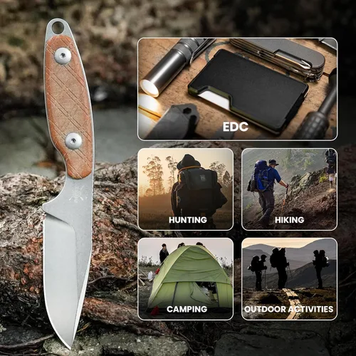 Miniatura 7 de Kizer Muskrat Cuchillo de hoja fija, 3.15 pulgadas 154CM cuchillo de cuello con patrón de rombos mango de micarta de hoja fija EDC cuchillos