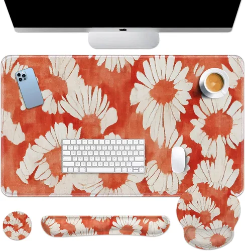 Miniatura 8 de Britimes Juego de alfombrillas de mouse para teclado de hoja de palma bohemia, 4 en 1, reposamuñecas para teclado, reposamuñecas para mouse, juego