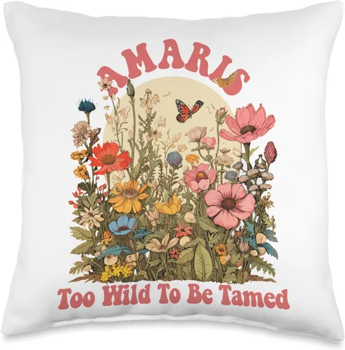 Wildflower Gift For Women Gift For AMARIS Linda almohada retro con nombre Amaris de flores silvestres para niñas, 16 x 16 pulgadas, multicolor