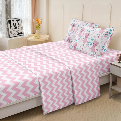 Miniatura 6 de Juego de cama individual para niños con gatos, lindo juego de edredón rosa con animales para decoración de dormitorio de adolescentes, juegos de Cat1