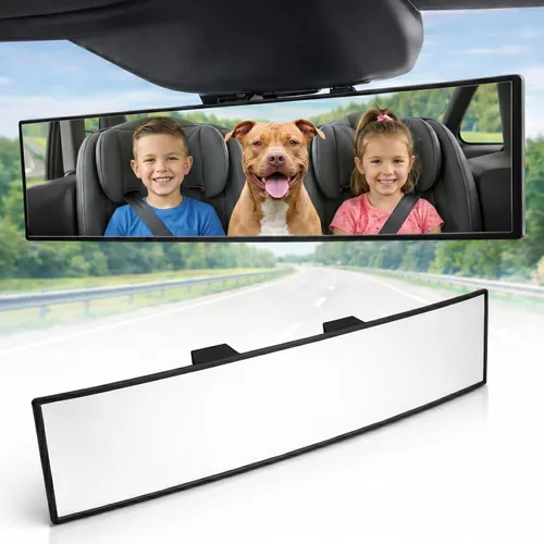 Miniatura 13 de Espejo retrovisor ICBEAMER de 9.4 pulgadas con clip Tinte azul convexo, vidrio panorámico de gran angular HD, antirreflejo, ajuste universal