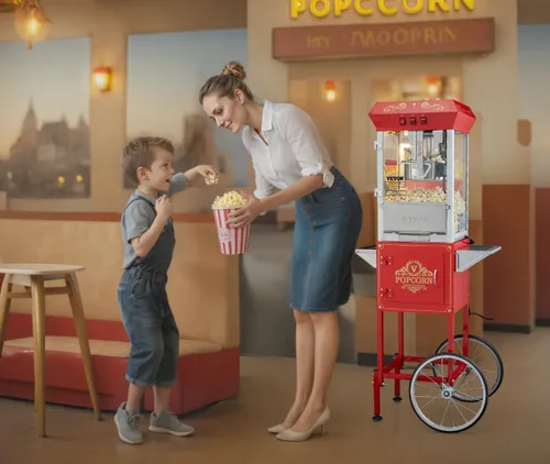 Miniatura 6 de VEVOR Máquina Comercial de Palomitas de Maíz, Hervidor de 8 Oz, Fabricadora de Palomitas de 850 W sobre Ruedas para 48 Tazas por Lote, Estilo Teatro