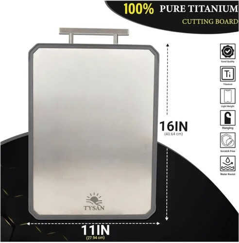TYSAN Tabla de cortar de titanio para cocina – Tabla de cortar de metal 2 en 1 para picar carne/verduras – Tabla de cortar de titanio puro y paja de