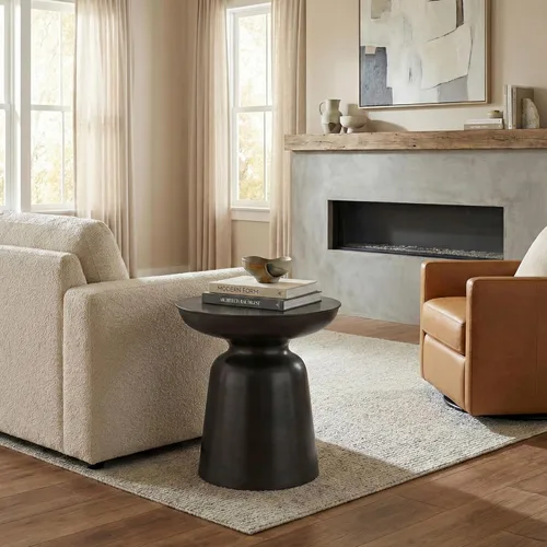 Miniatura 4 de SIMPLIHOME Toby - Mesa de metal – 17 pulgadas de ancho x 18 pulgadas de alto con tambor de hierro sólido en cobre antiguo, mesa auxiliar industrial