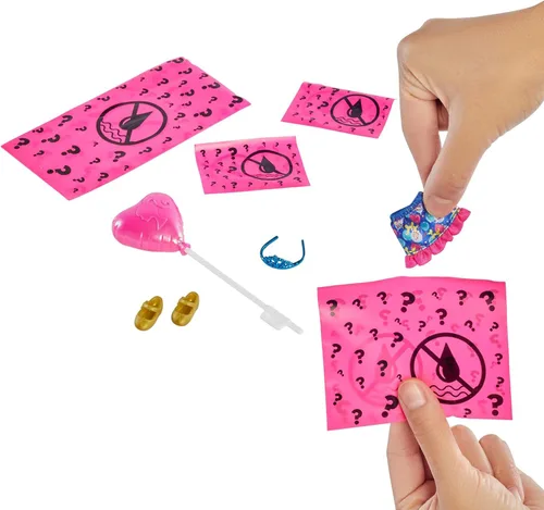 Miniatura 5 de Muñeca Barbie Color Reveal con 6 sorpresas: 4 bolsas con falda o pantalón zapatos tiara y globo el agua revela el aspecto de la muñeca